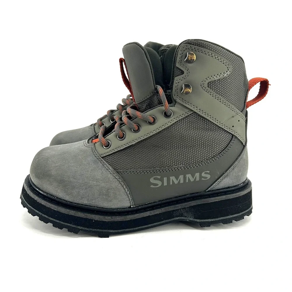Simms Wading Boots Fly Fishing Studded Sole Grey Orange 45380-00 Mens 4 Womens 6